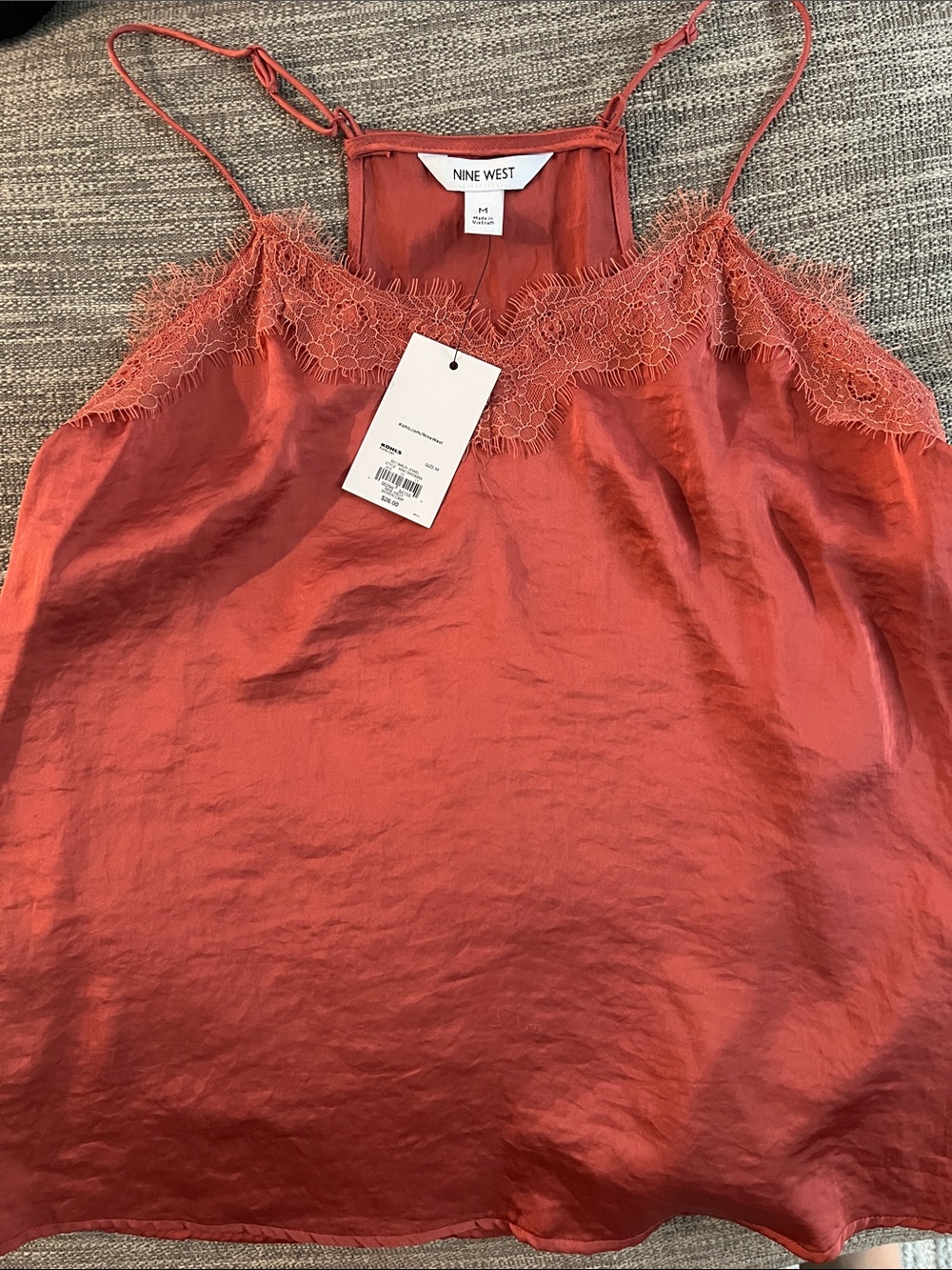 Nine West Terracotta Satin Lace-Trim Camisole